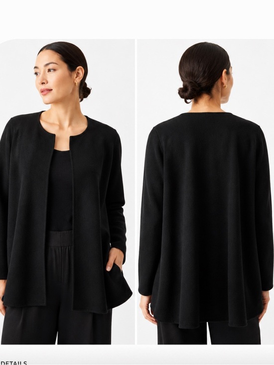 Eileen Fisher Sweaters - Eileen Fisher 100% Wool Black Open Front Swing Jacket Cardigan | Size M/L